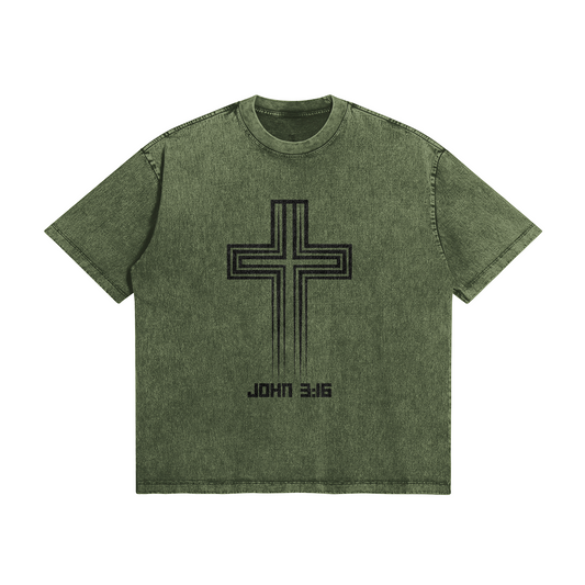 JOHN 3:16 Unisex Oversized Snow Wash T-shirt - HELIVES STORE