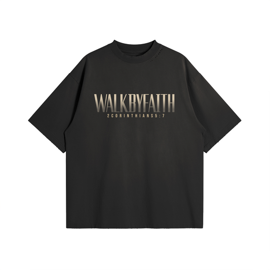 Walk by Faith, Unisex Oversized Sun Faded  T-shirt